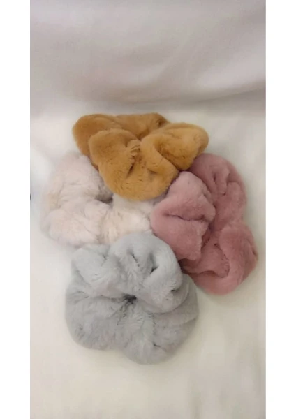 Elvinege Aksesuar Lüx Ithal Tavşan Tüyü Peluş Lastik Toka - Simit Toka - Scrunchie