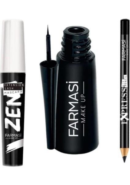 Makyaj Seti Zen Maskara + Eyeliner (Ince Uçlu) + Göz Kalemi (Siyah)