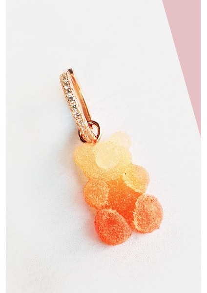 Tekli Ithal Sarı Turuncu Candy Bear Gümüş Küpe