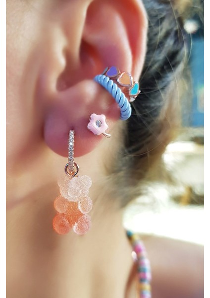 Tekli Ithal Sarı Turuncu Candy Bear Gümüş Küpe fiyatları