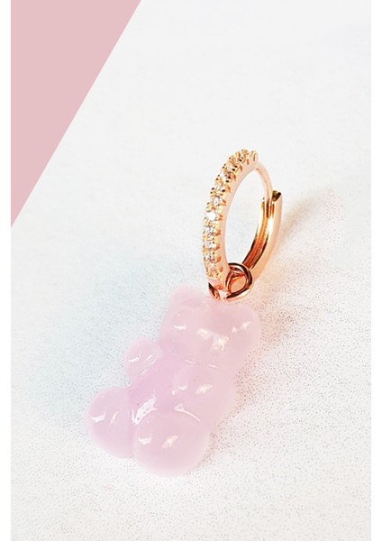 Tekli Jelibon Toz Pembe Candy Bear Gümüş Küpe