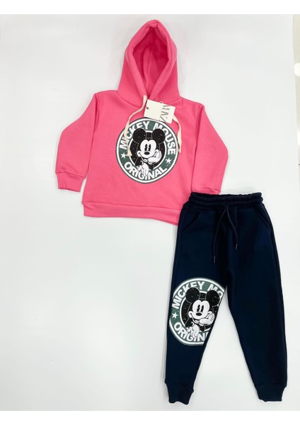 Yeni Sezon Kız Çocuk Mickey Baskılı Pamuklu Alt Üst Takım Mickey Eşofman Takımı