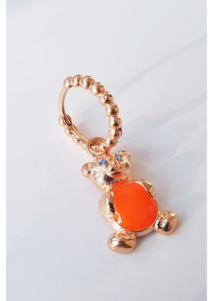 Tekli Göbek Mineli Bear Gümüş Küpe