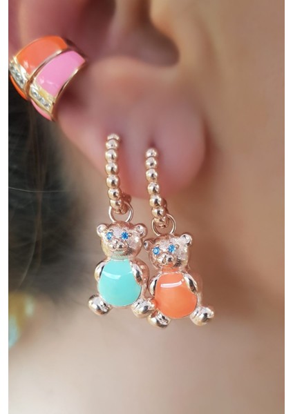 Tekli Göbek Mineli Bear Gümüş Küpe fiyatları