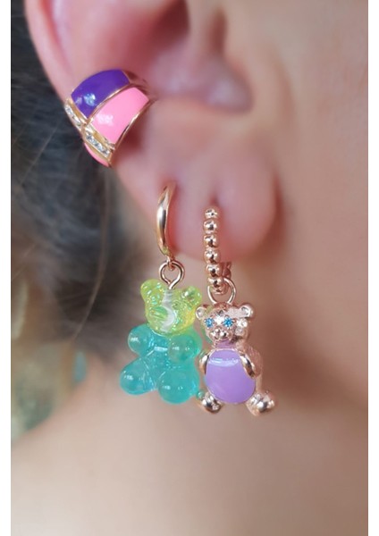 Tekli Göbek Mineli Bear Gümüş Küpe fiyatları