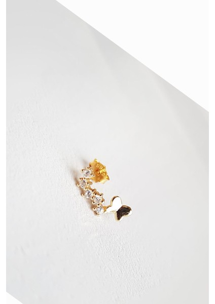 Tekli Minimal Taşlı Butterfly Gümüş Küpe