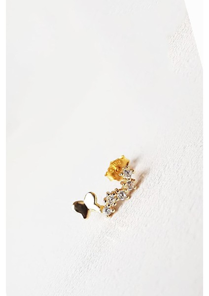 Tekli Minimal Taşlı Butterfly Gümüş Küpe