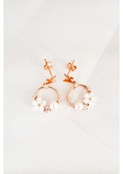 Çiftli, Kelebek ve Manolya Çiçekli Halka Gümüş Küpe fiyatları