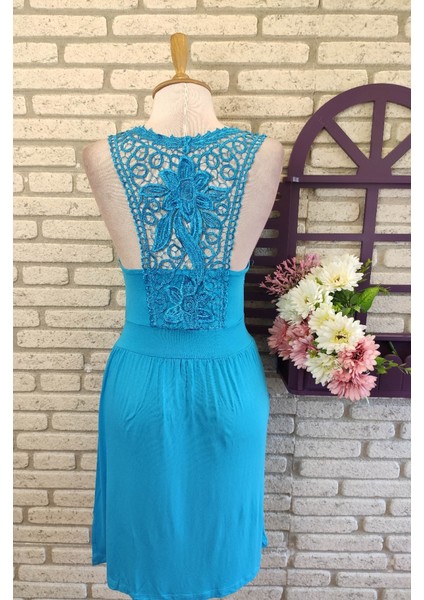 Sırtı Dantel Detay Viskon Kumaş Elbise 85 cm modelleri