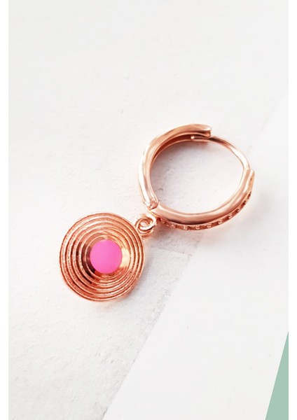 MorMajor Silver Tekli Mini Pembe Neon Circle Gümüş Küpe