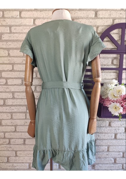 Fırfır Detay Kuşaklı Aerobin Kumaş Elbise 88CM (Turkuaz Yeşil) modelleri