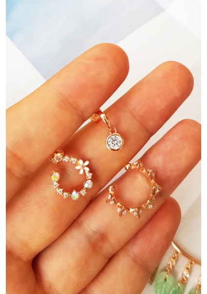 Tekli Ithal Sağ Taraflı Flower Renkli Gümüş Küpe