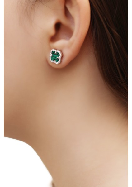 Çiftli, Yeşil Taşlı Yonca Gümüş Küpe fiyatları