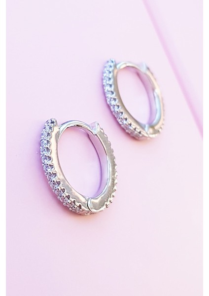 Çiftli, Ince Taşlı Gümüş Halka Küpe