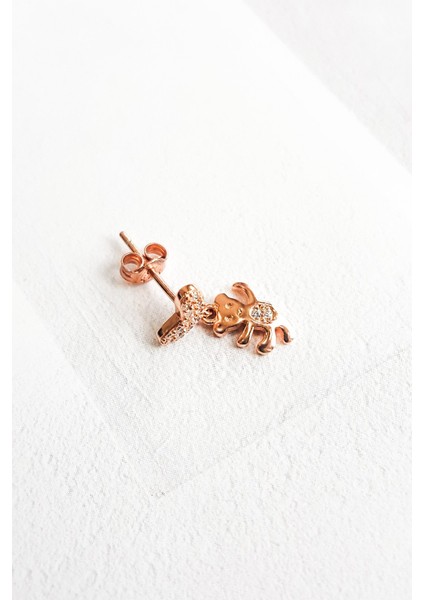 Tekli Hello Bear Gümüş Küpe