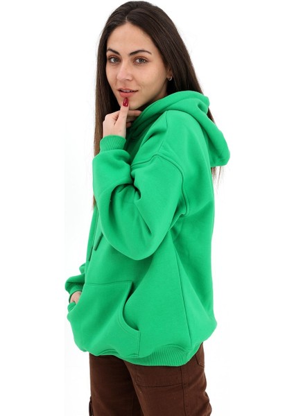 Pnch Kapüşonlu Kanguru Cepli Oversize Sweatshirt - Yeşil