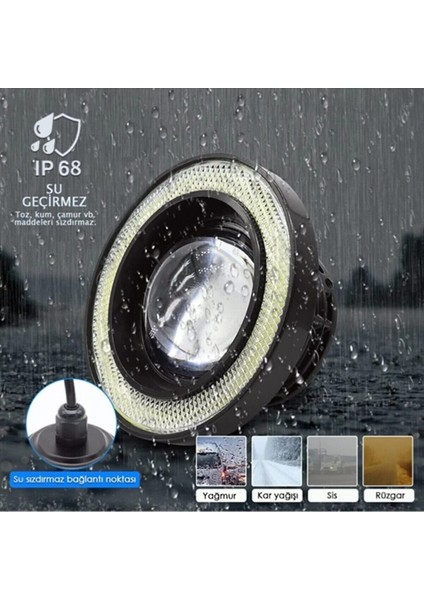 Ford Transit Tüm Modeller Uyumlu, Universal Mercekli LED Angel Sis Farı, 76MM Turuncu Renk fırsatları