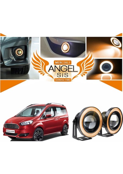 STS Oto Aksesuar Ford Tourneo Courier Uyumlu, Universal Mercekli LED Angel Sis Farı, 76MM Turuncu Renk