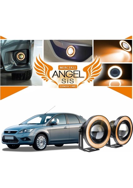 STS Oto Aksesuar Ford Focus 2,5 Uyumlu, Universal Mercekli LED Angel Sis Farı, 76MM Turuncu Renk