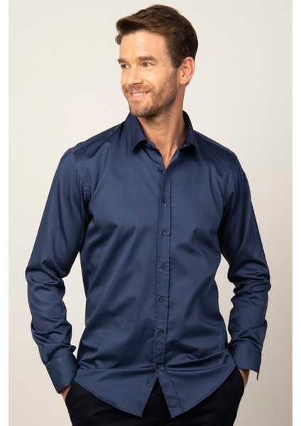 Modern Slim Fit Koton Saten Premium Seri Erkek Gömlek