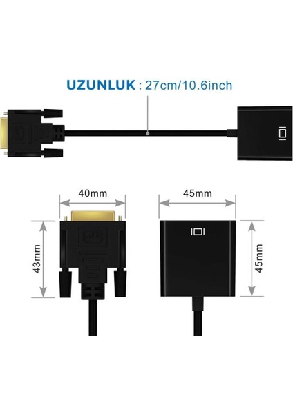 Dvı-D To VGA 24+1 Çevirici Adaptör Kablo