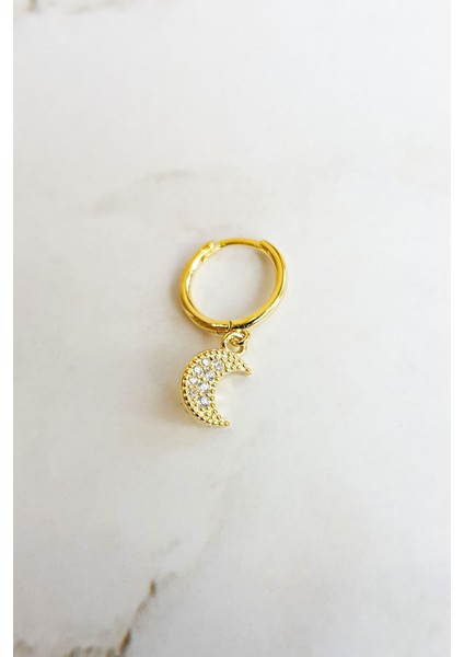 Tekli, Mini Ithal Ay Taşlı Gümüş Küpe