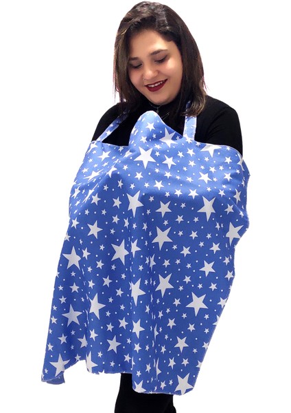 Ayarlanabilir Anne Emzirme Örtüsü Yıkanabilir Bebek Emzirme Önlüğü Mavi Yıldız 85X70