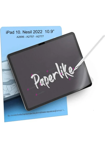 Apple iPad 10. Nesil 2022 10.9" Uyumlu Paperlike Ekran Koruyucu Kırılmaz Kağıthissi Paper Like