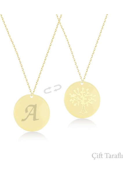 Çift Taraflı Madalyon - Hayat Ağacı ve Harfli Altın Kolye KLA.217 fırsatları