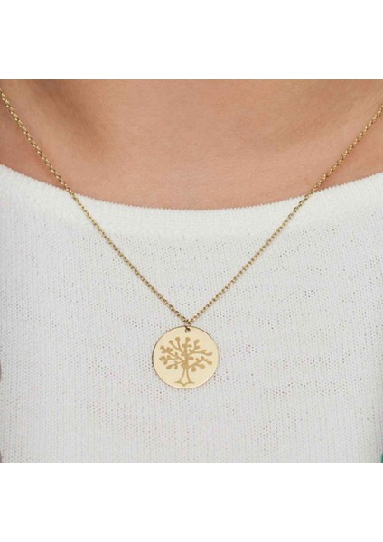 Çift Taraflı Madalyon - Hayat Ağacı ve Harfli Altın Kolye KLA.217
