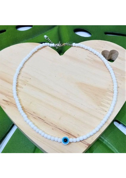Handmade El Yapımı Beyaz Nazar Boncuklu Kum Kadın Kolye