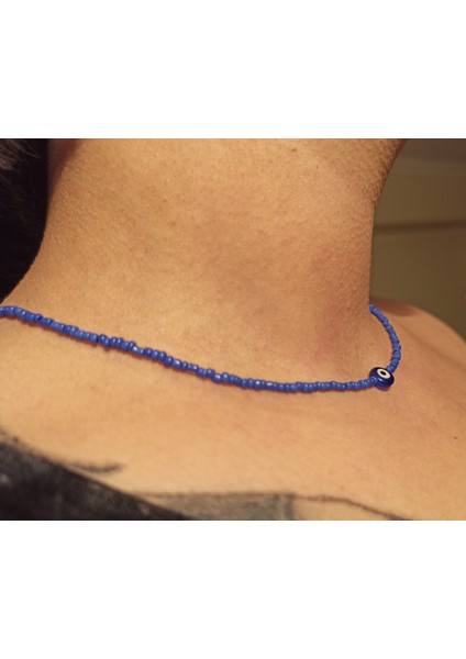 El Yapımı Nazar Boncuk Detaylı Lacivert Cam Boncuklu Kadın Kolye fiyatları