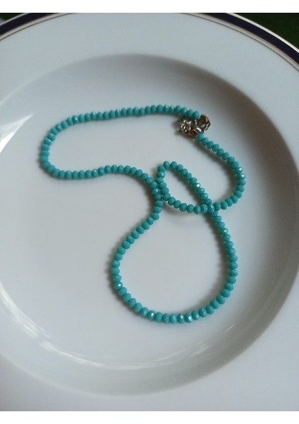 Handmade Turkuaz Parlak Kristal Işıltı Kadın Kolye