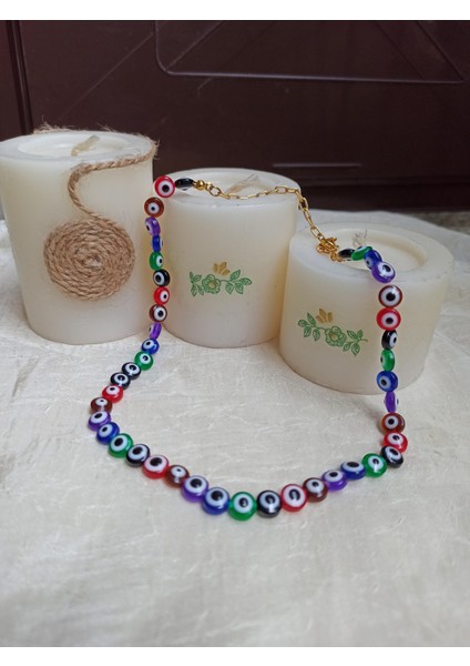 El Yapımı Çeşme Alaçatı Renkli Cam Nazar Boncuk Kolye