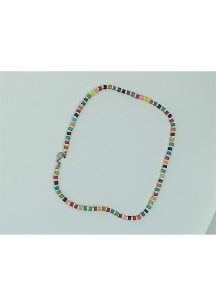 Handmade El Yapımı Renkli Ahşap Tahta Boncuk Beyaz Kadın Erkek Unisex Kolye