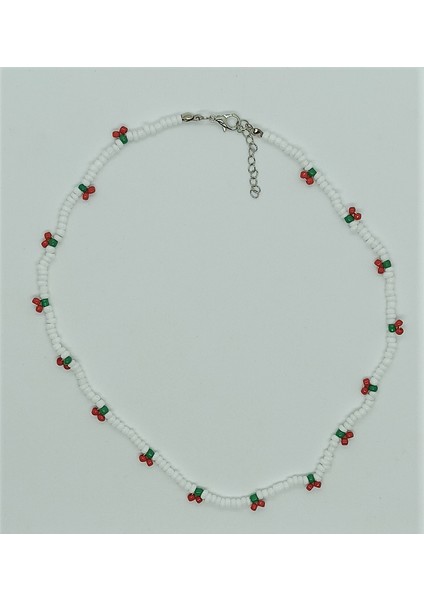 Handmade Beyaz Kırmızı Yeşil Kiraz Kadın Kolye