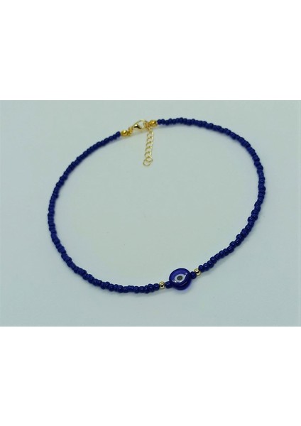 Handmade Altın Kaplama Lacivert Renk Nazar Boncuklu Kadın Kolye