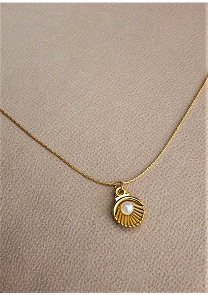 Handmade Altın Kaplama Deniz Kabuklu Istiridye Inci Kadın Kolye