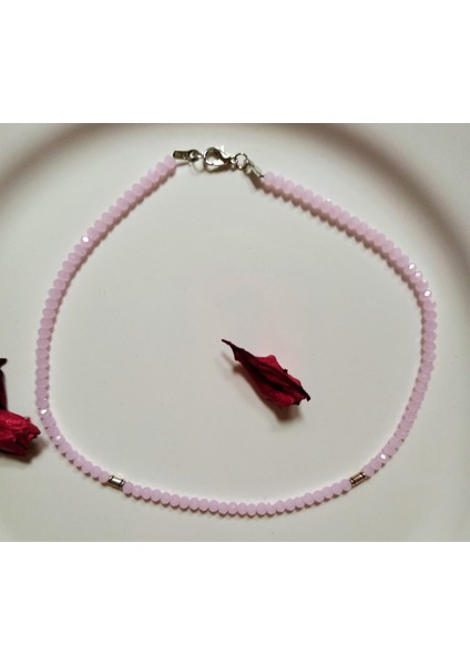Handmade Gümüş Detaylı Pembe Kristal Taş Kadın Kolye