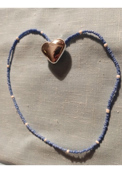 El Yapımı Mavi Beyaz Cam Boncuklu Kadın Kolye modelleri