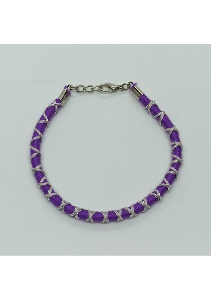 Handmade El Yapımı Koyu Mor Gri Yaldızlı Bileklik