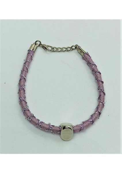 Handmade El Yapımı Mor Gri Yaldızlı Unisex Bileklik