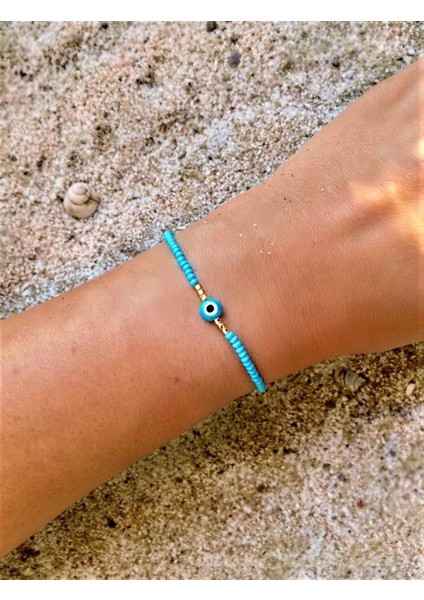 Handmade Gold Mavi Nazar Boncuklu Kadın Bileklik