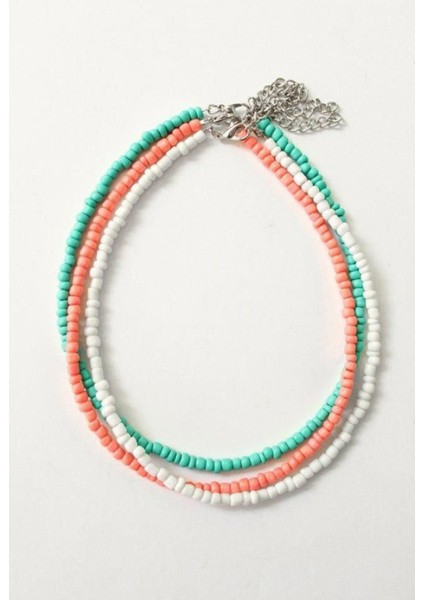 Hadnmade Turkuaz Beyaz Üçlü Kadın Erkek Uni Çoklu Kolye