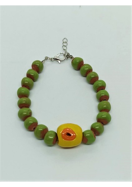 Handmade El Yapımı Kilden Yapılma Haki Yeşil Özel Tasarım Kadın Bileklik