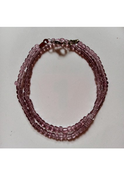 Handmade Şeffaf Saydam Pembe Cam Boncuk Kadın Erkek Uni Ikili Bileklik