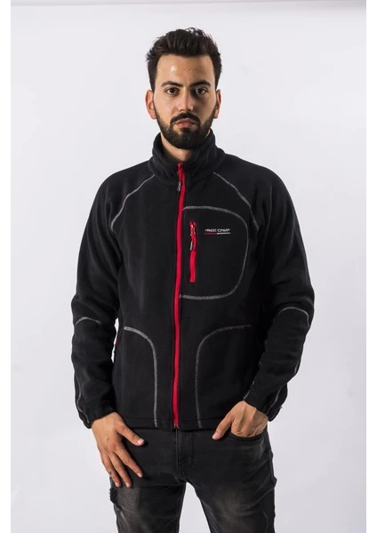 Man Full Zipper Fleece-Siyah-Kırmızı