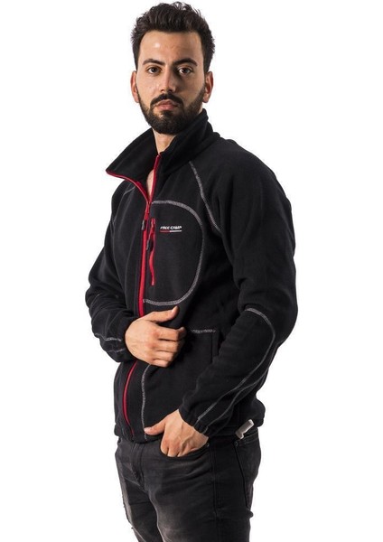 Man Full Zipper Fleece-Siyah-Kırmızı