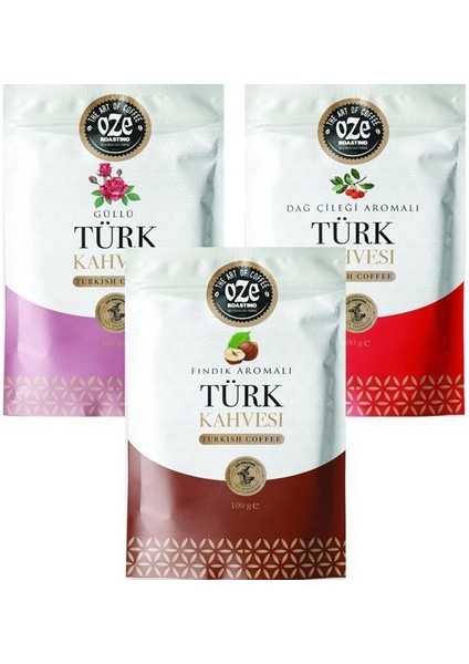 3'Lü Aromalı Türk Kahve Seti /Dağ Çilekli-Güllü-Fındıklı