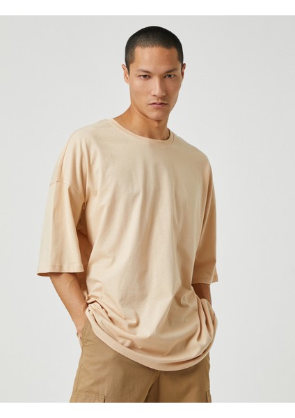 Basic Oversize Tişört Bisiklet Yaka Kısa Kollu